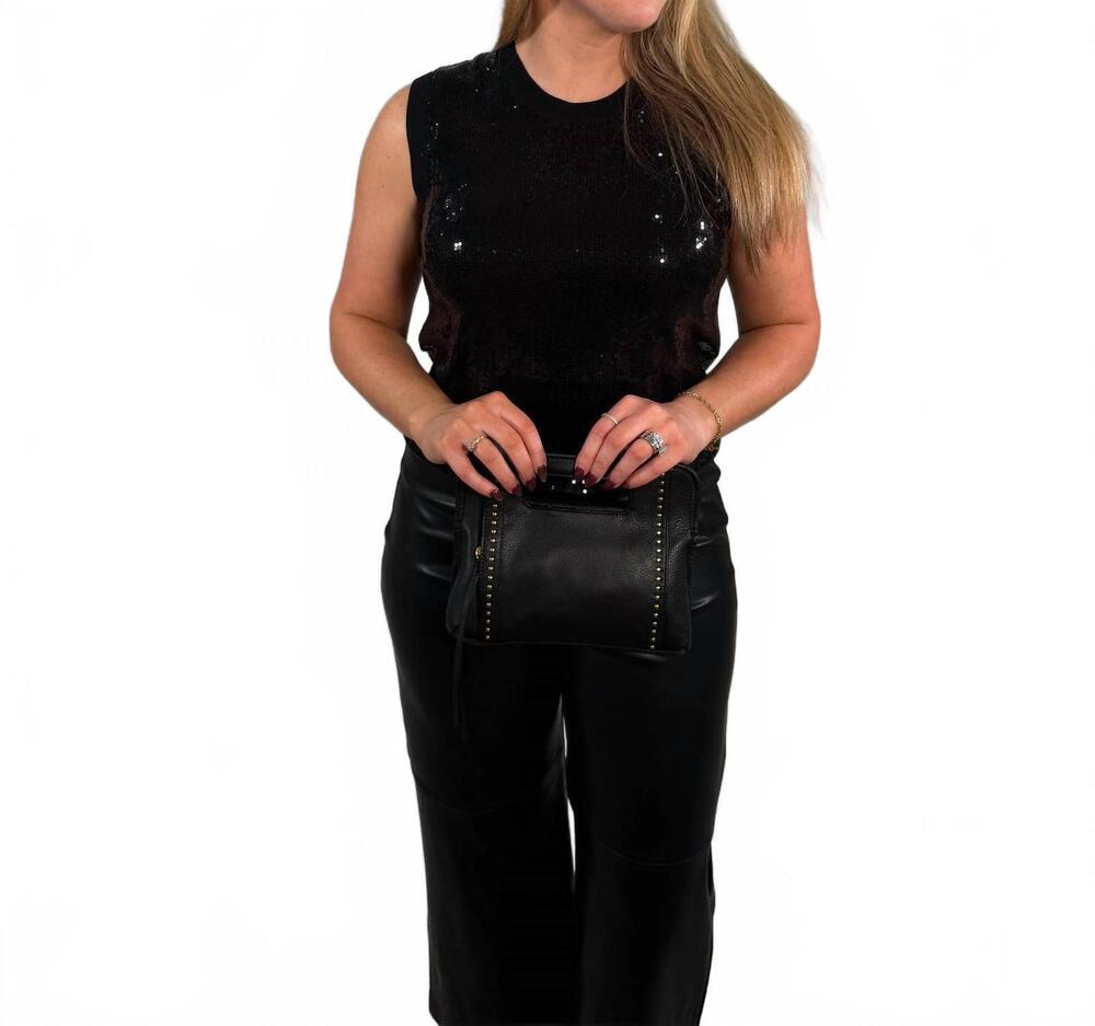 NEW ELAN sleek sequin tank top in black